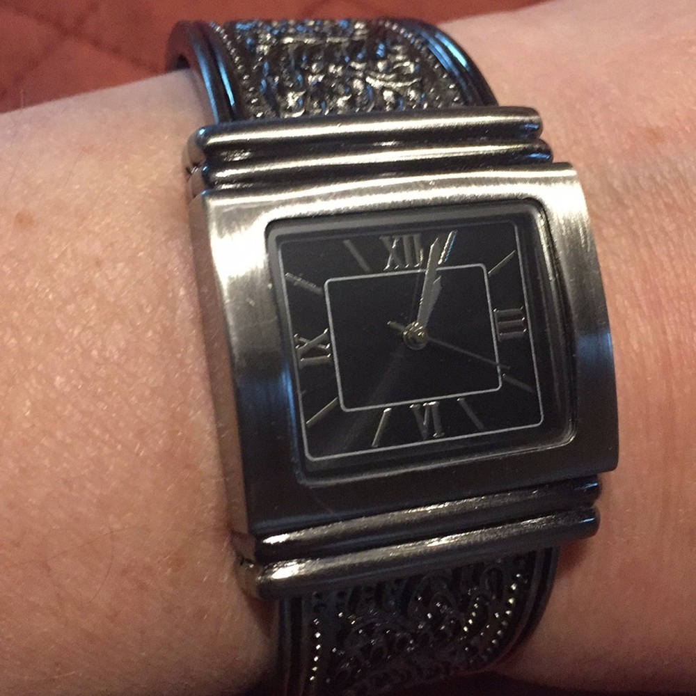 Cuff Watch Bracelet style silver pewter color -EUC